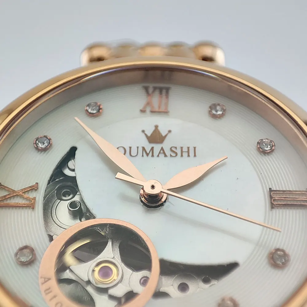 Reloj de mujer ligero de lujo de negocios dorado de acero inoxidable a la moda para mujer. Maquinaria automática Relojes Reloj femenino Reloj de pulsera