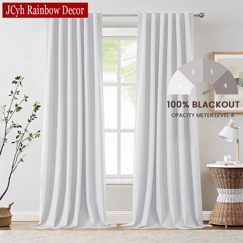 100% Blackout Linen Look Curtains for Bedroom Full Blinds Curtain for Living Room Tende Treatment Cortinas Rideaux 1Panel Custom