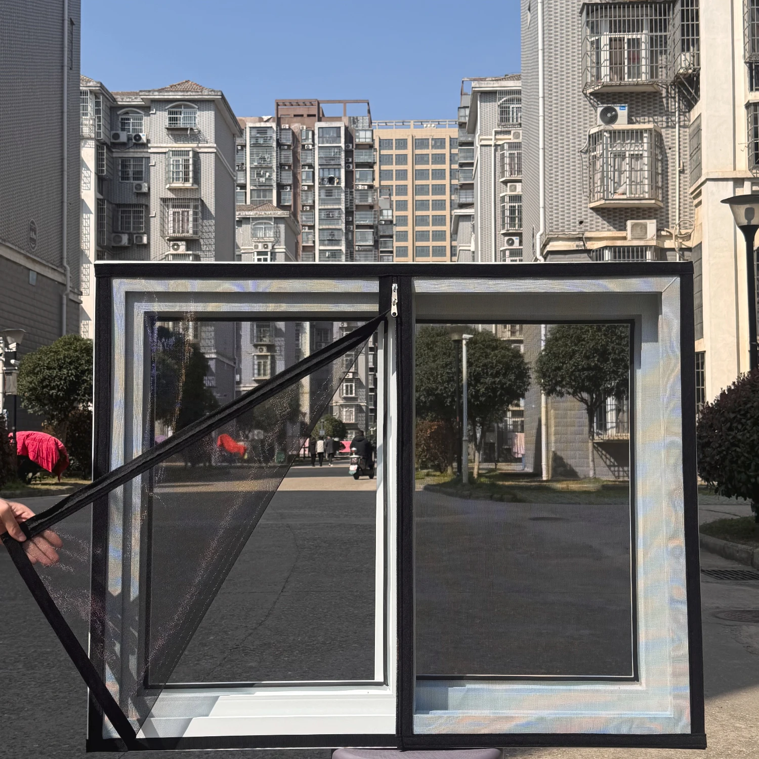 Moustiquaire multi-tailles pour la maison avec fermeture éclair, moustiquaire autocollante, rideaux et traitements pour fenêtres, sans perçage, noir