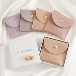 Bolso de piel sintética con botones para joyería, bolsa personalizada con impresión de logotipo de huecograbado, anillo, broche, pulsera, 50 unidades
