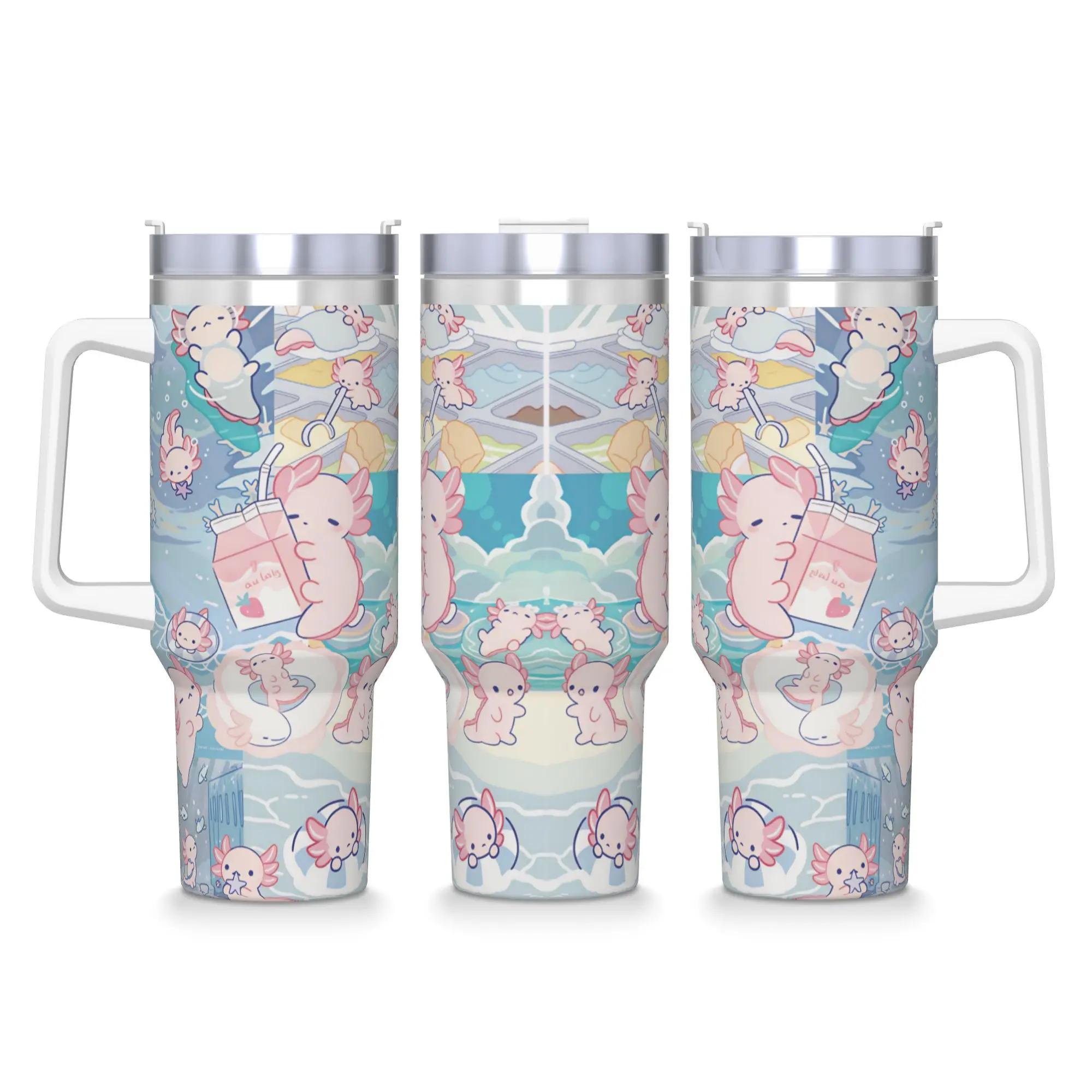 Swimmy Axolotls Tumbler  Hot Drinks Water Bottle Keep Heat Stainless Steel Coffee Mug Graphic Driving Car Mugs