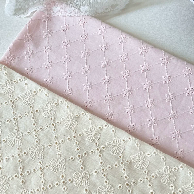 

Embroidery Hollow Cotton Fabric Butterfly Knot Sewing Summer Shirt Dress Clothing Hat Fabric