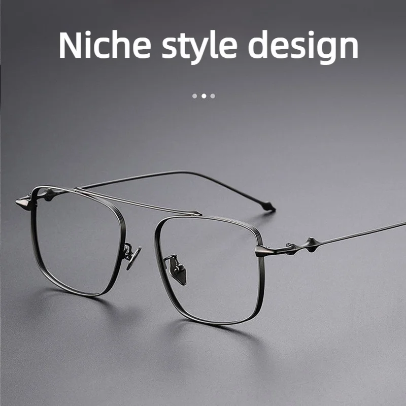 Ultralight Titanium Prescription Reading Glasses Men Single Bridge Aviator Wide Face Eyewear Anti Blue Light Lens Readers M1910