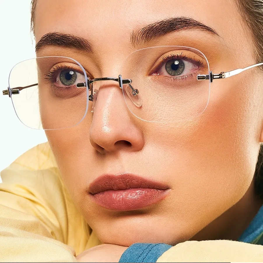 

ELECCION High Quality Pure Titanium Rimless Glasses Frame Women Square Prescription Myopia Eyeglasses Frames Female