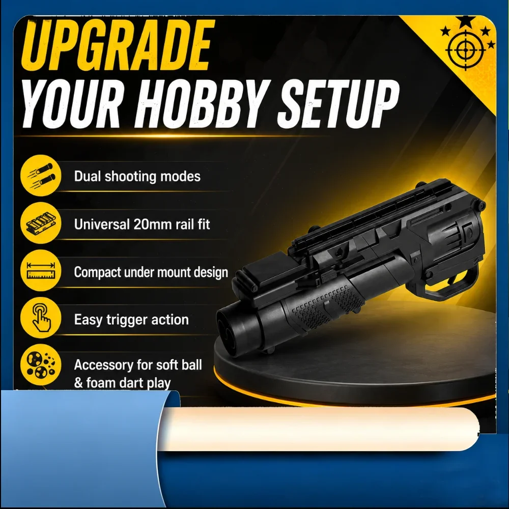 20mm Rail Fit Compact Under Mount Soft Sponge Ball Launcher Dual Shooting Modes Hobby Game Custom Fitting Parts