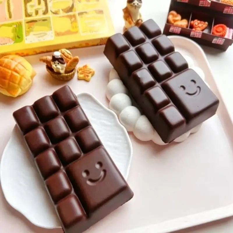 Happy Face Chocolate Shaped Sensory Toy Soft Slow Rising Squeeze Toy for Kids Stress Relief Birthday Gifts