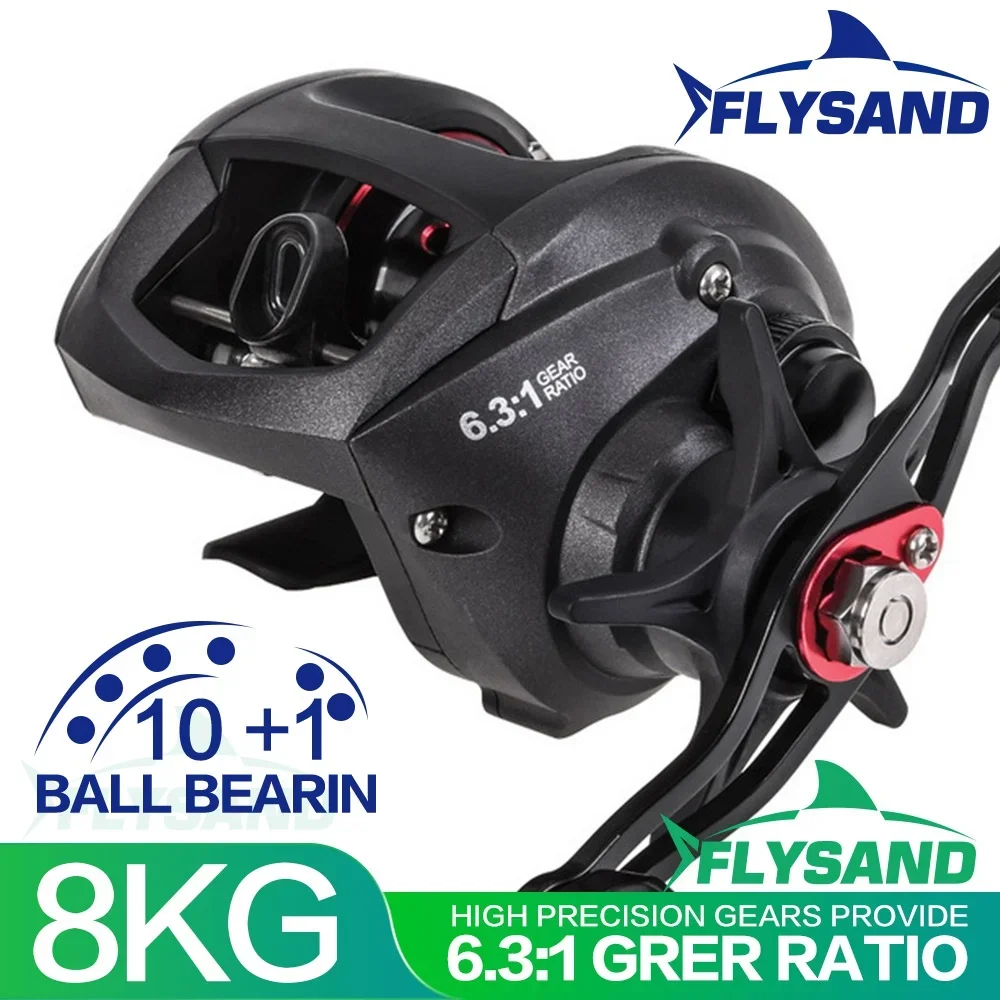 FLYSAND Baitcasting Fishing Reels Spincasting Reels 10+1 Shielded Bearings 6.3:1 Gear Ratio Magnetic Centrifugal Brake System