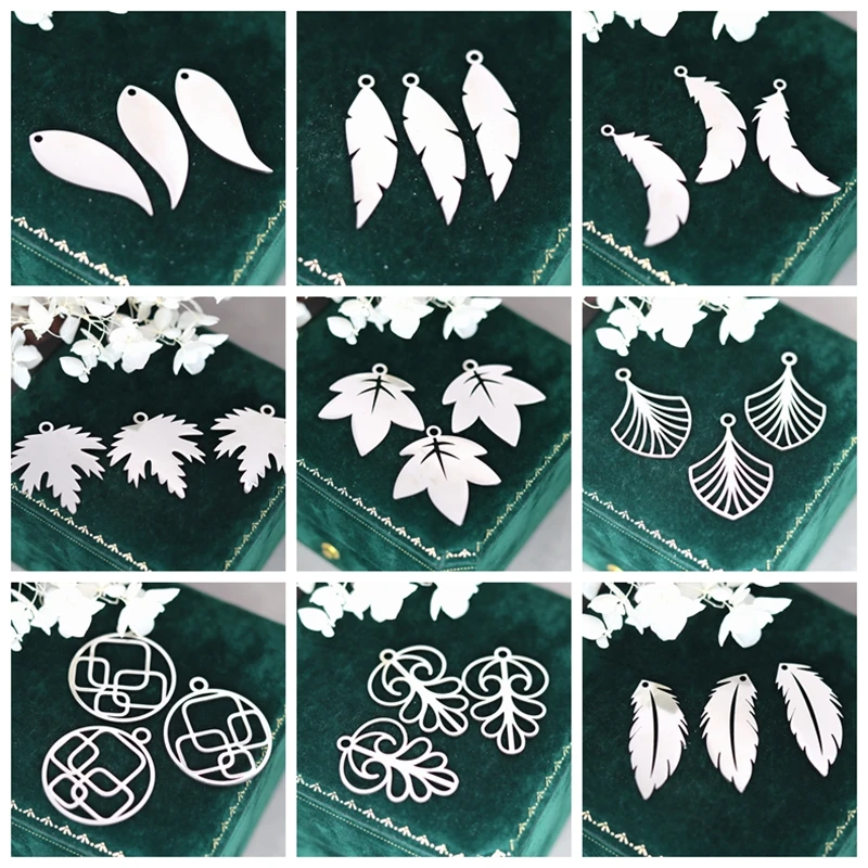 3pcs Vintage Feather Leaf Fit Bohe Tassels Earrings Bracelets Jewelry Making Maple Leaf Charms Stainless Steel Pendant diy Craft