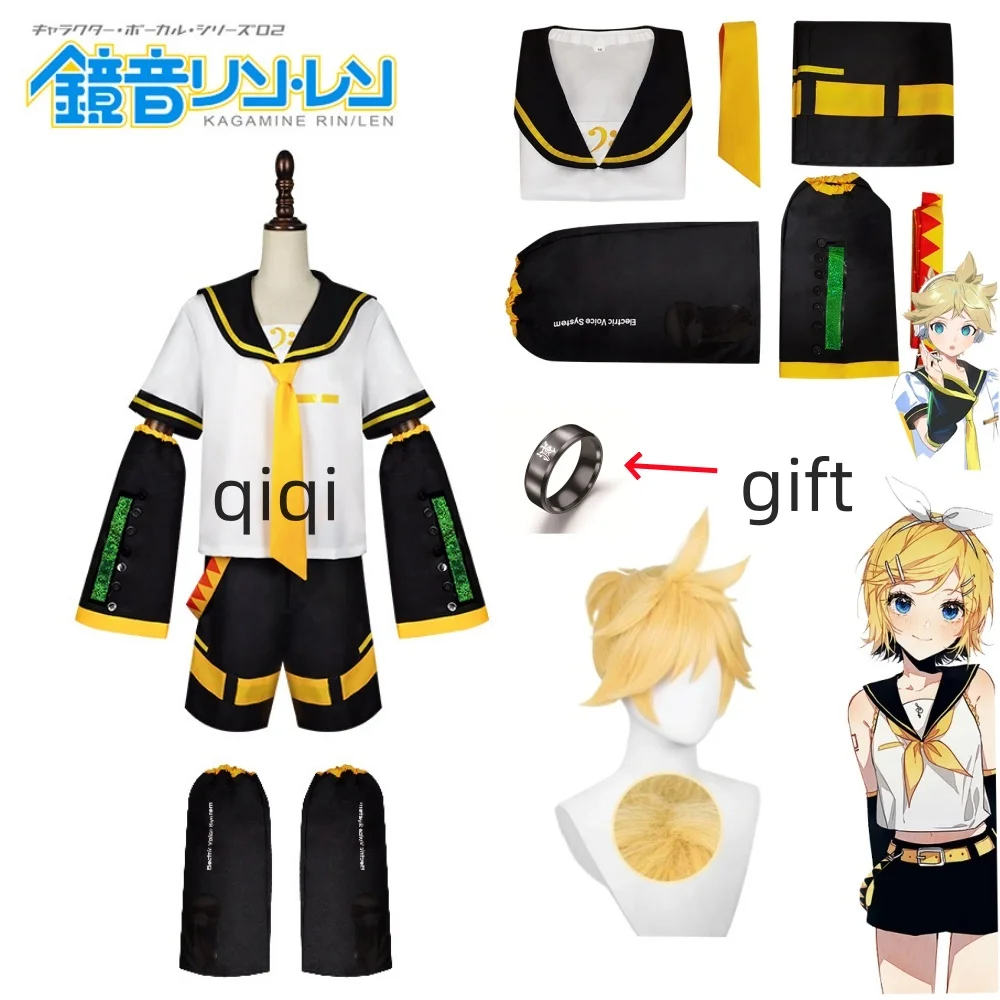 

Kagaminee Rin/Len Cosplay with Ears Collab Series Rin Len Cosplay Top Shorts Idol Costumes Cosplay Outfit Patent Leather Uniform