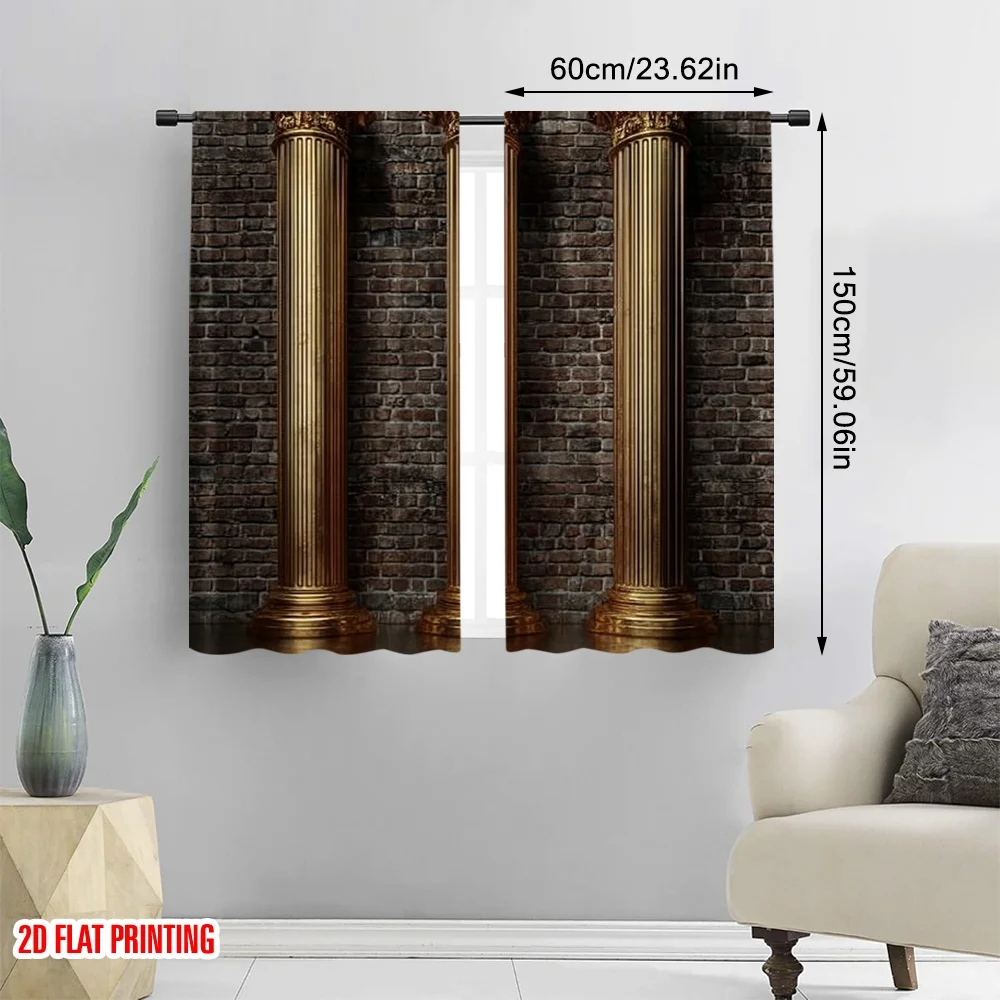 2pcs 2D flat printing Window Curtains Roman column Digital Printed Polyester Drapes Festive Curtains Perfect for Art Party for