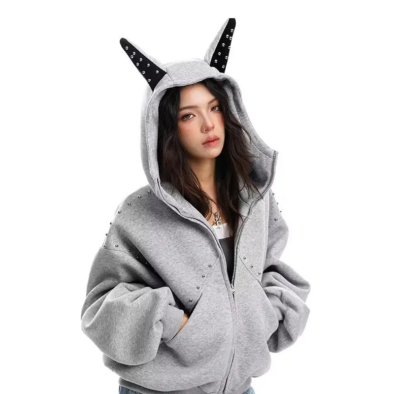 Abrigo con capucha con tachuelas de estilo americano Unisex, jersey de gran tamaño, ropa de calle para pareja, traje de pareja a la moda de otoño y primavera