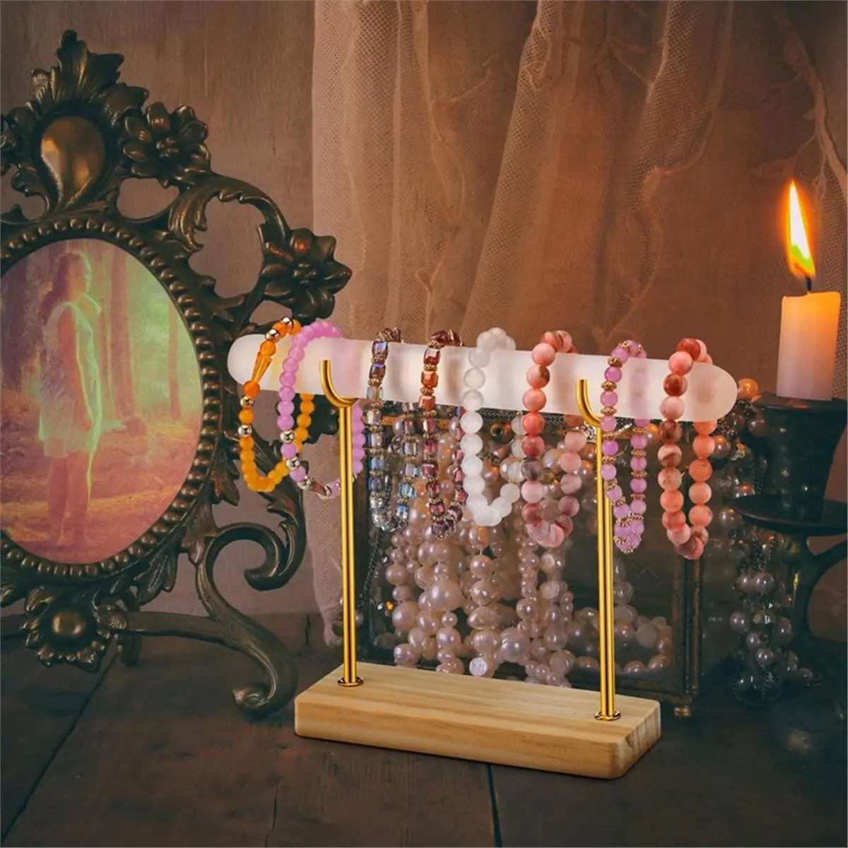 Selenite Bracelet Holder Display Stand Crystal Healing Goth Bracelet Display Stand Detachable Jewelry Wrap Watch