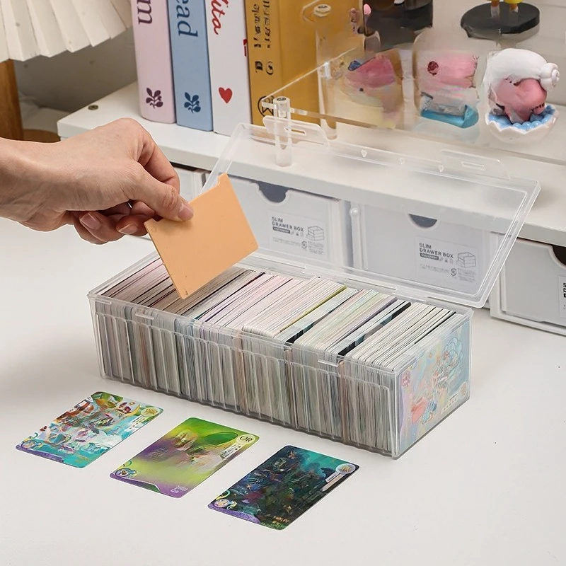 6-Fach Kunststoff-Aufbewahrungsbox mit Klappdeckel - Mehrfach-Fächer-Organizer für Sammelkarten, Visitenkarten, Schreibtischzubehör