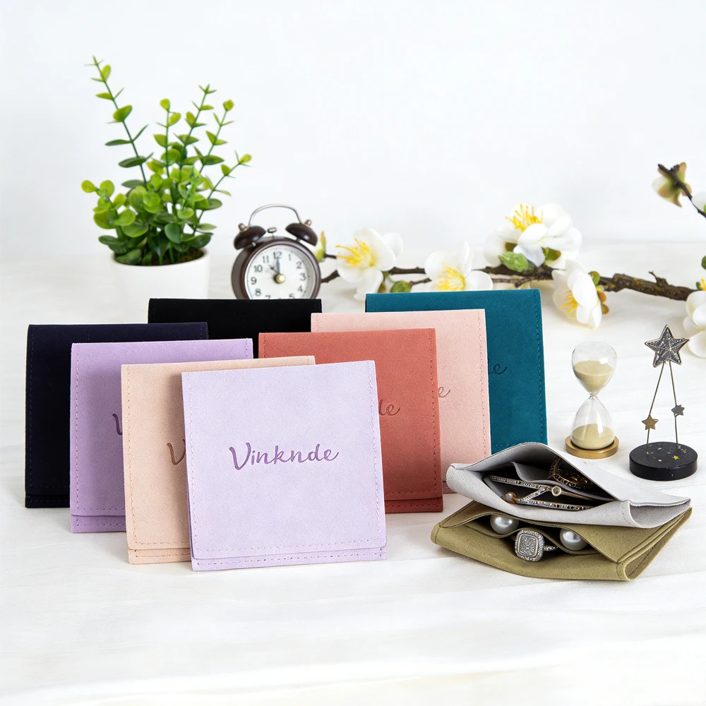 

100pcs Custom Logo 8x8cm Microfiber Jewelry Bags with Compartments Wedding Party Gift Storage Pouches Earrings Rings Dust Boxes