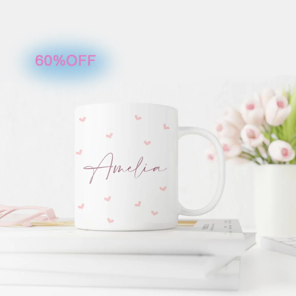 

Cute Pink Heart Shaped Custom Mug Personalized Coffee Cup Suitable As A Gift For Her Convenient For Both Home And Office Use