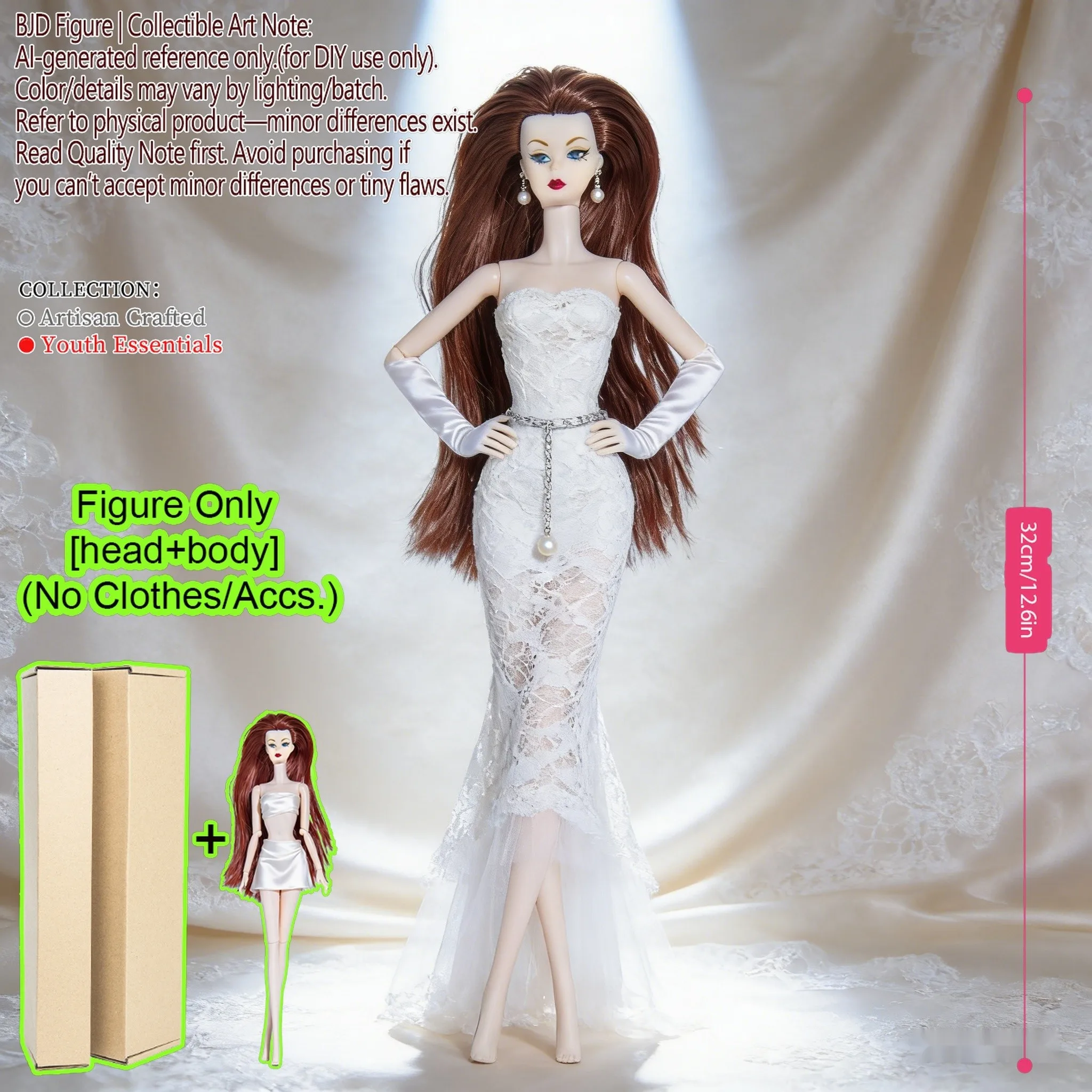 Figura BJD Super Model di Grado Collezionista, 32 cm con 12 Articolazioni Mobili, Pelle e Trucco Realistici, Collezione per Adulti, Solo Bambola