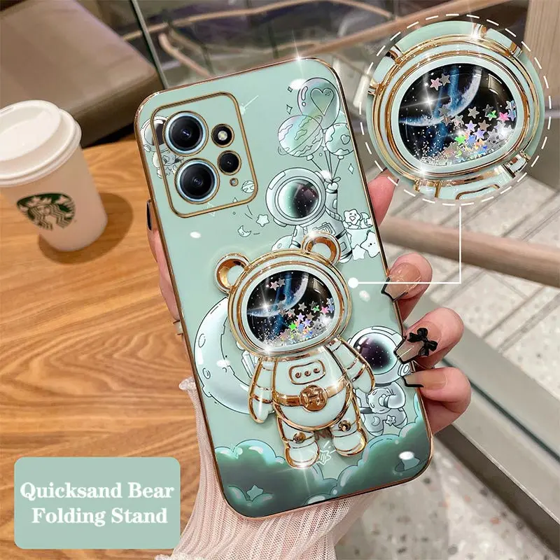 Quicksand Astronaut Plating Phone Holder Case For Xiaomi Redmi Note 12 12Pro 12S 12 Pro Plus 11 11 Pro 11S 11 Pro Plus 10 Cover