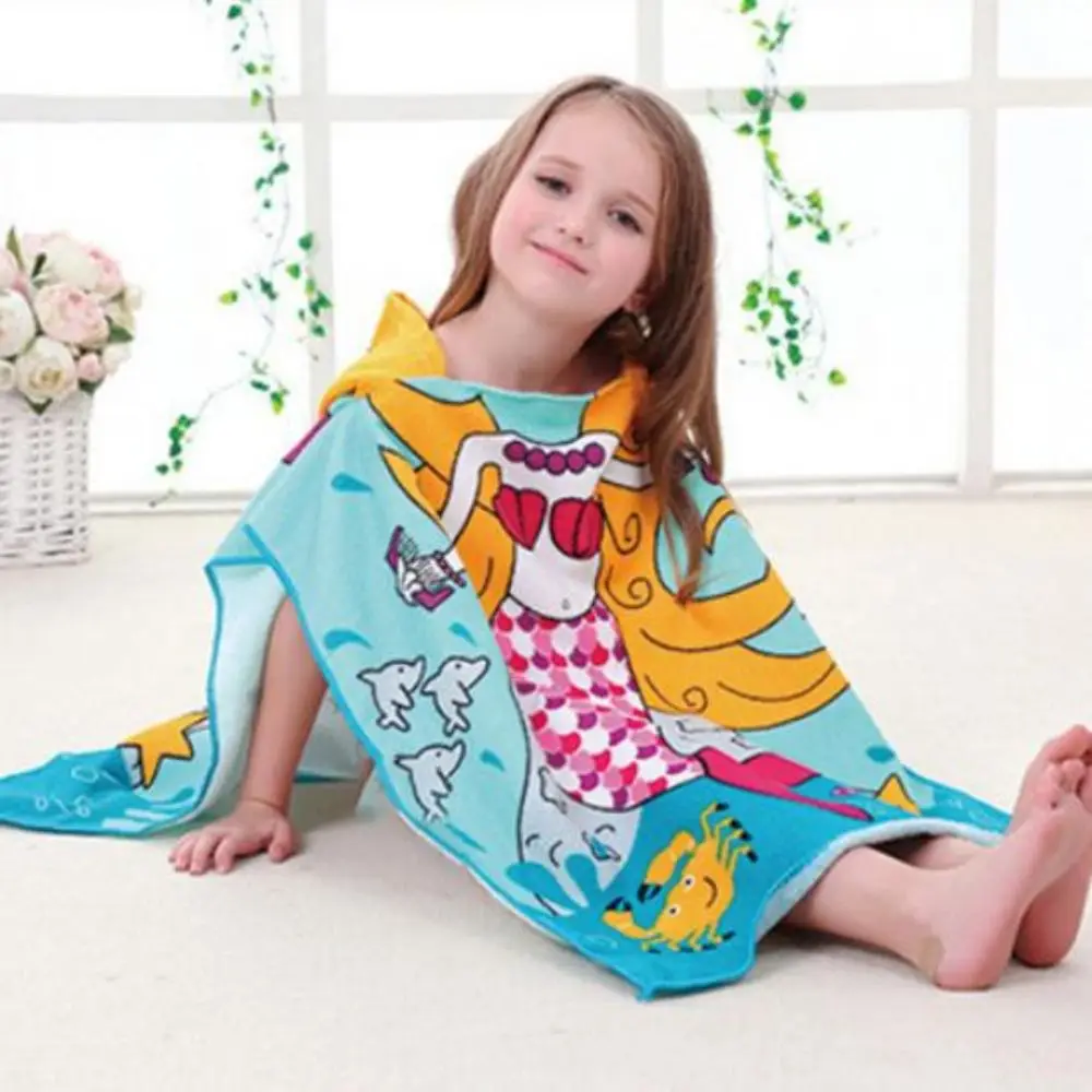 Kids Toddlers Hooded Poncho Towel Childrens Beach Swimming Changing Robe Cloak Towel Robe Hooded Poncho Towel for Boys Girls