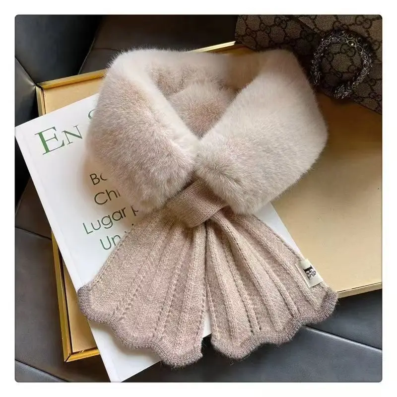 Warmer Schal Nachahmung koreanische Version Herbst und Winter Kaninchen Plüsch gestrickter Wollkragen für Frauen gekreuzter verdickter Wollschal