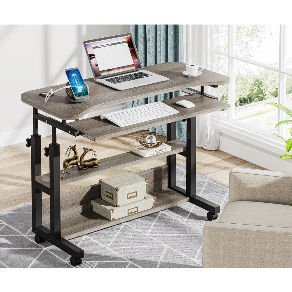 

Premium Portable Desk with Power Outlets, Height Adjustable Side Table Sofa Couch Bedside Laptop Computer Cart with USB Charg