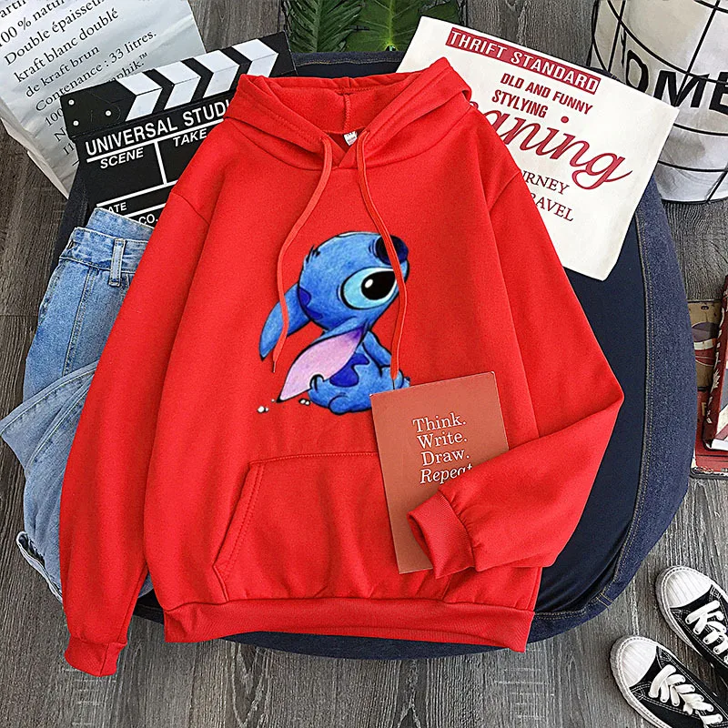 Sudadera con capucha de Disney para mujer, ropa Kawaii de manga larga con patrón de puntada y personalidad que combina con todo