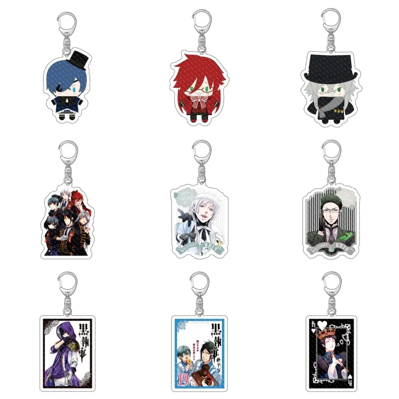 6 سنتيمتر أنيمي sebastian الأسود بتلر سلسلة مفاتيح مصنوعة من الأكريليك حقيبة بنقوش كرتونية سيارة المفاتيح شخصيات سيباستيان سيل معلقة كيرينغ مجوهرات