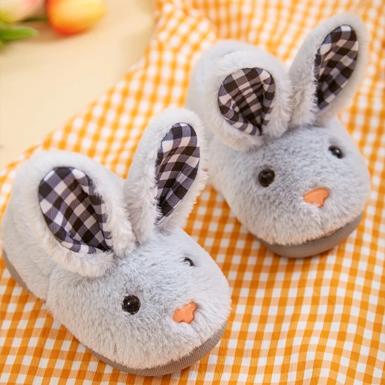 Pantoufles en peluche lapin pour enfants, chaussures d'intérieur pour la maison, pantoufles à fourrure mignonnes, chaussures chaudes pour enfants, bébé garçon et fille, hiver