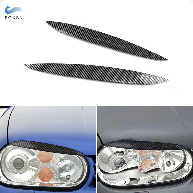 

2 шт., автомобильные аксессуары из АБС-пластика, текстура из углеродного волокна/глянцевая черная фара, накладка на веки для VW Golf 4 MK4 1997-2002 гг.