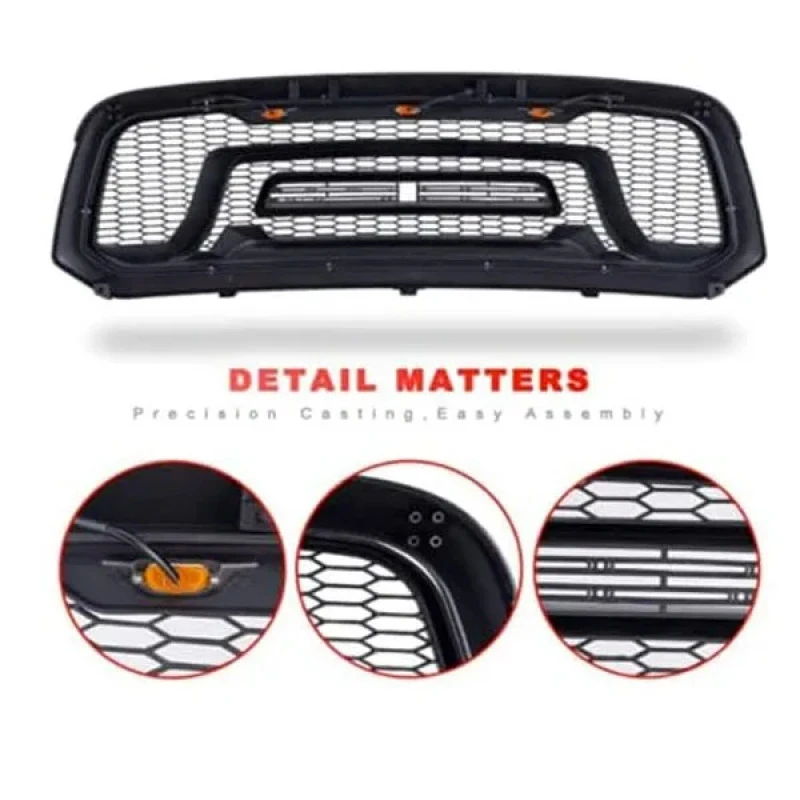 Front Replacement Grill Accessories Compatible with Ram 1500 2013-2018 Excluding Rebel (White LED Letter)