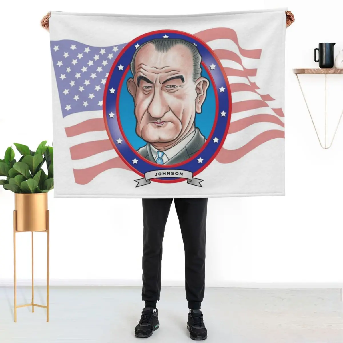 Lyndon B. Johnson Caricature Throw Blanket Shaggy sofa bed Furry Thermal for winter Quilt Blankets