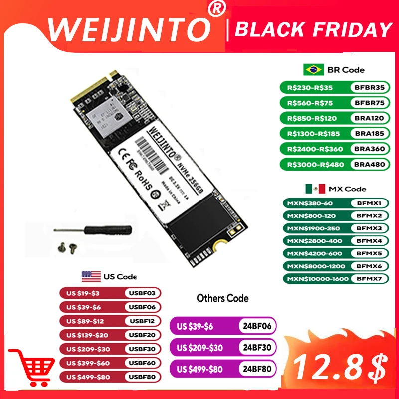 WEIJINTO M.2 NVMe SSD 128GB 256GB 240GB 512GB 1TB 500GB M2 PCIe Drive Internal Solid State Disk for Laptop Desktop