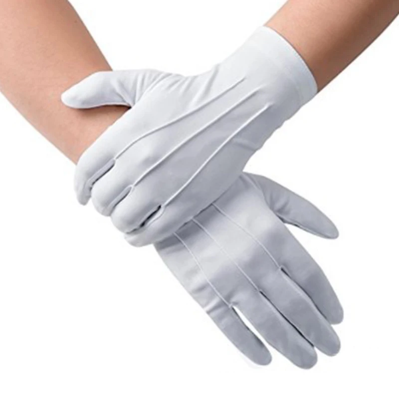 Men's New Solid White Tuxedo Gloves Party Festive Wedding Ceremony Formal Uniform Guard Band Butler Protection Etiquette Mittens