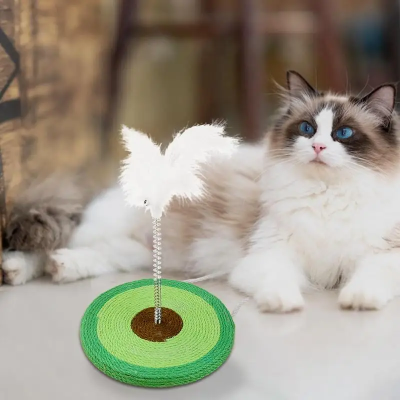 Cat Scratch Toy 2 In 1 Cat Toys Interactive Scratcher Toy With Moving Feather & Sisal Twine Spring Teasing Toy For Teaser Play