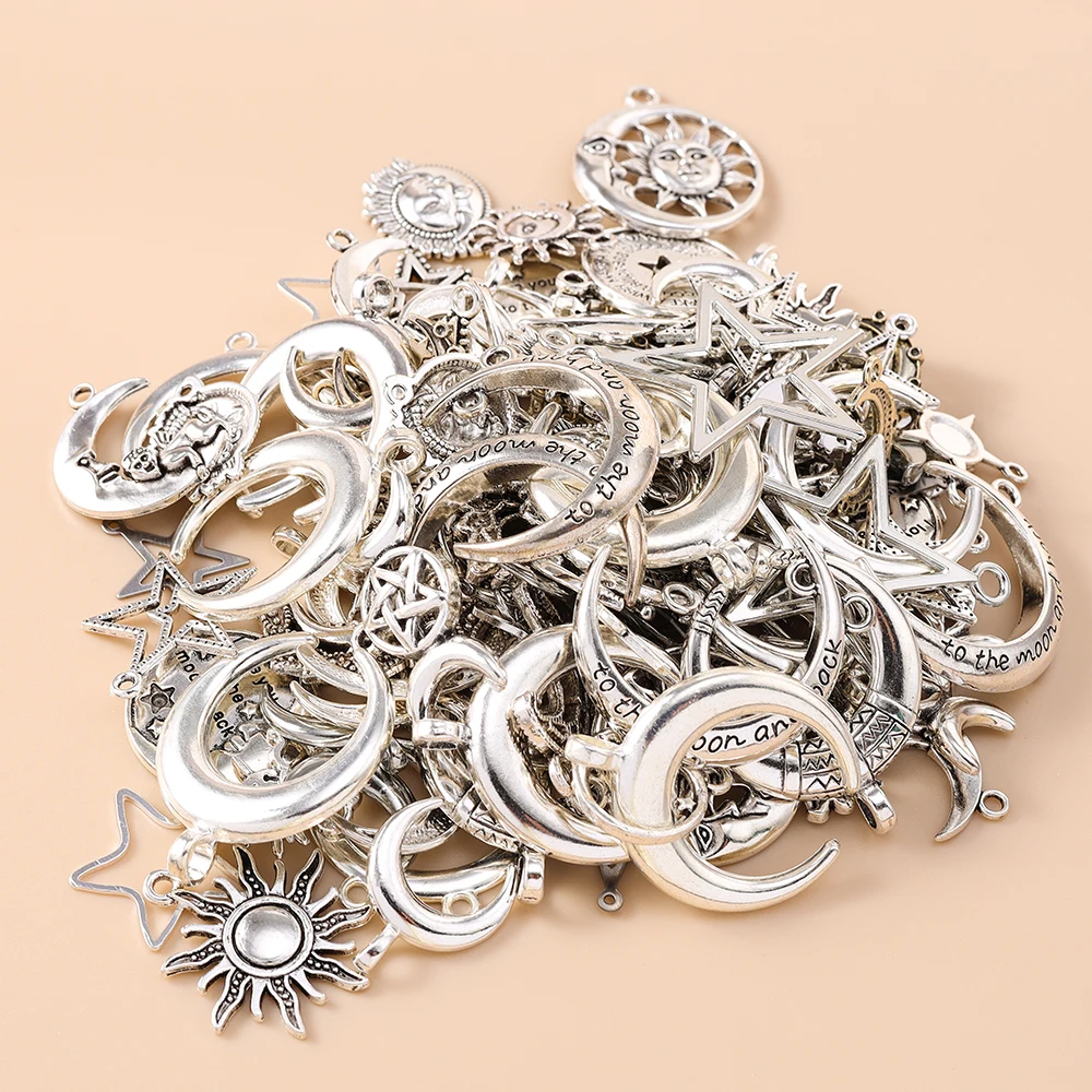 Leslie 10 Stück Gold Silber Farbe Metall Sonne Mond Stern Anhänger Legierung Charms DIY Schmuckherstellung Halsketten Armband Handarbeit Handwerk – Detail 8