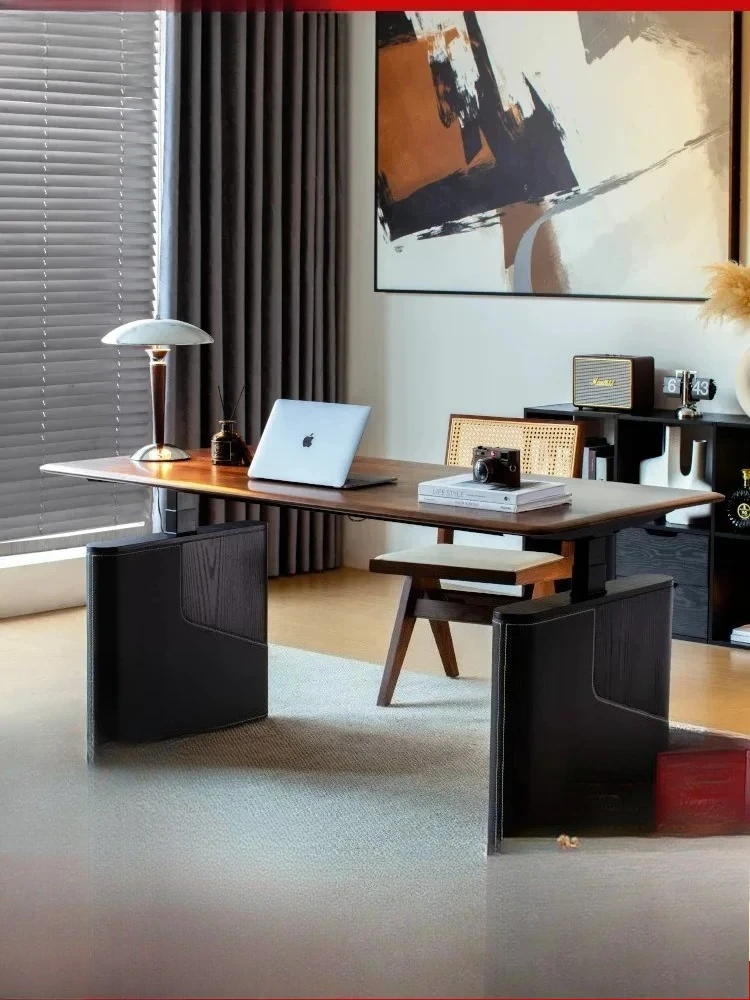 Solid wood desk black walnut electric lifting table light luxury desk double computer desk