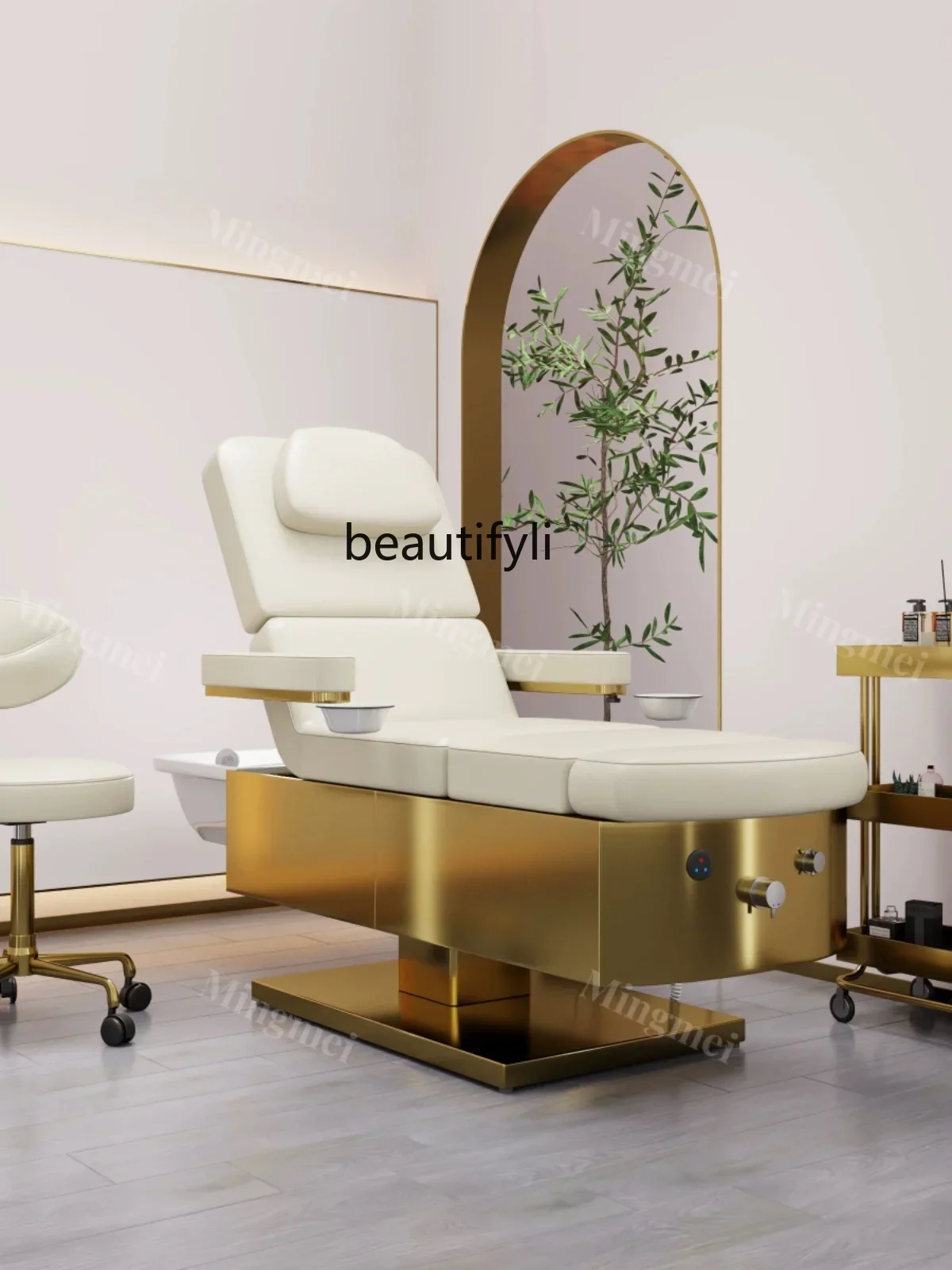 Hair salon shop, foot bath, manicure and shampoo integrated multi-functional flushing bed, full lying massage bed