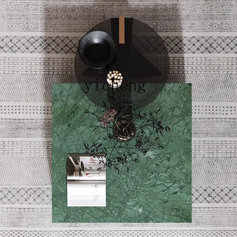 

ZK minimalist natural marble coffee table brushed black steel modern living room combination square coffee table