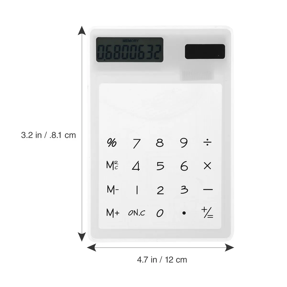 Portable Solar Powered Calculator White Transparent Touch Panel 8 Digit Display Compact Design for School Home Office Use