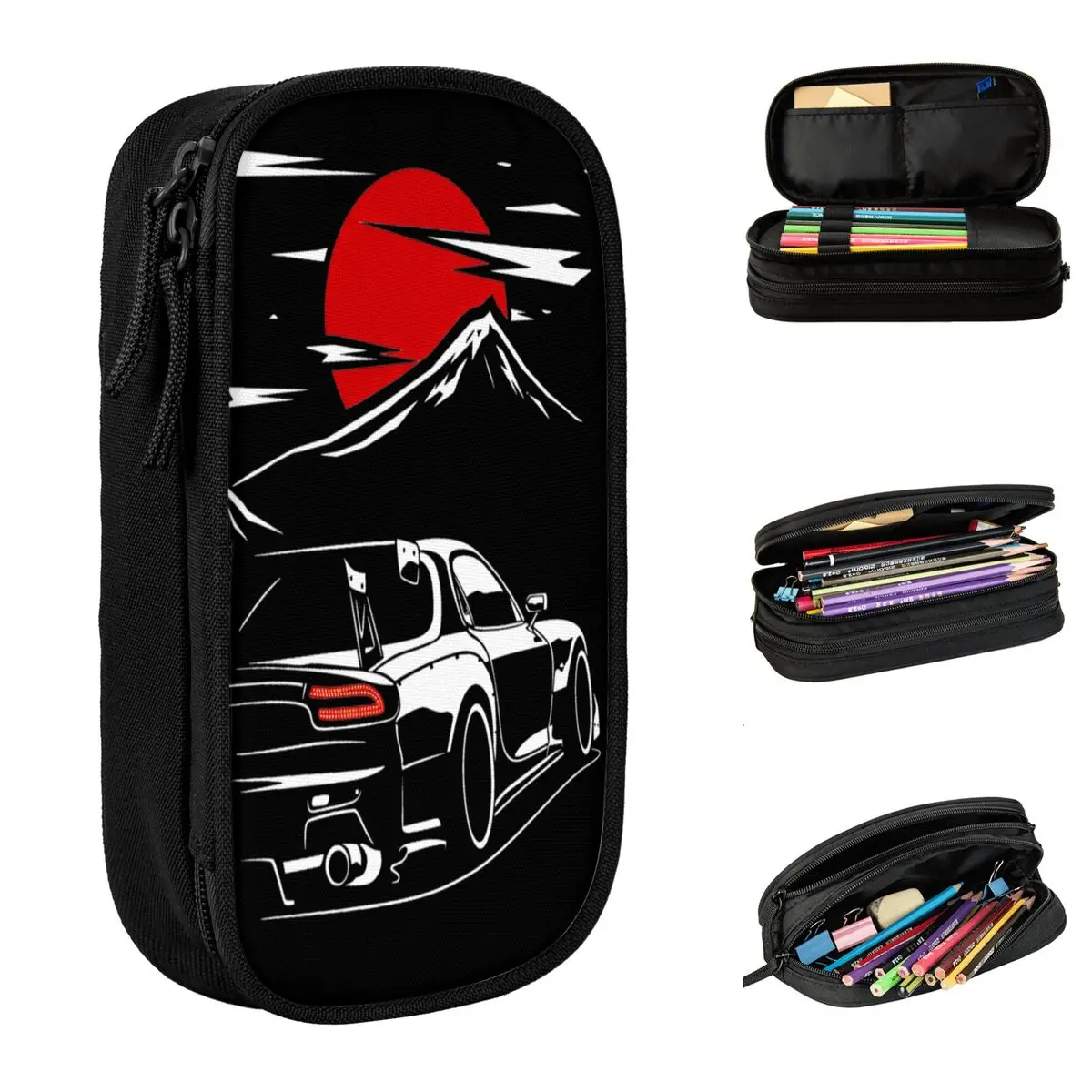 Fun JDM Japanese Car Pencil Cases Drift Pencil Pouch Pen Box for Student Big Capacity Bags Office Zipper Stationery