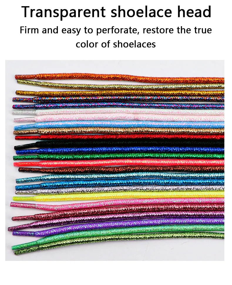 Neue bunte runde Schnürsenkel, modische Glitzer-Schnürsenkel für Laufschuhe, Sneaker-Schnürsenkel 100/120/140/160/180 cm, Stiefelschnürsenkel für Schuhe – Detail 15