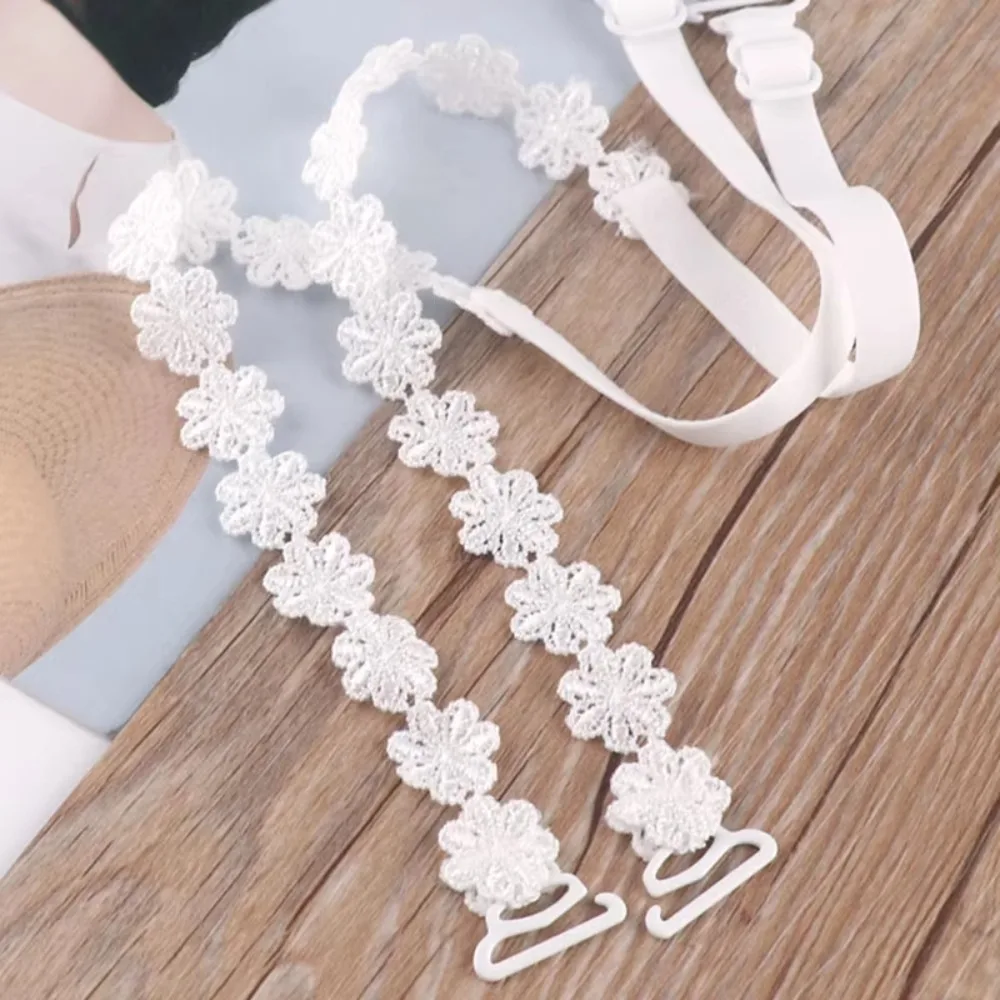 1Pair Hollow Lace Bra Straps Seamless Adjustable Invisible Bra Straps Non Slip Flowers Interchangeable Bra Straps