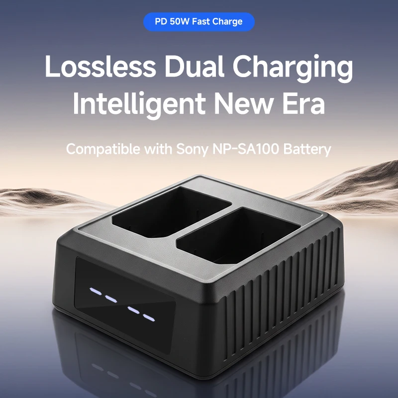 For Sony NP-SA100 Battery 50W PD Dual Slot LED Digital Display Intelligent Chip Overheat Overcharge Safety Type-C Fast Charge