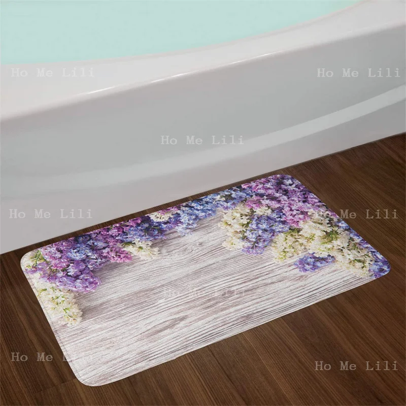 Rustic Lilac Flowers Bouquet On Wood Table Flannel Floor Rugs Spring Nature Romance Love Theme Purple Lavender Paradise Carpet