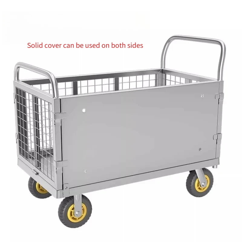 Folding Trailer Grid Logistics Supermarket Shopping Transfer Cart Flatbed Street Vendor Multi-purpose Handcart