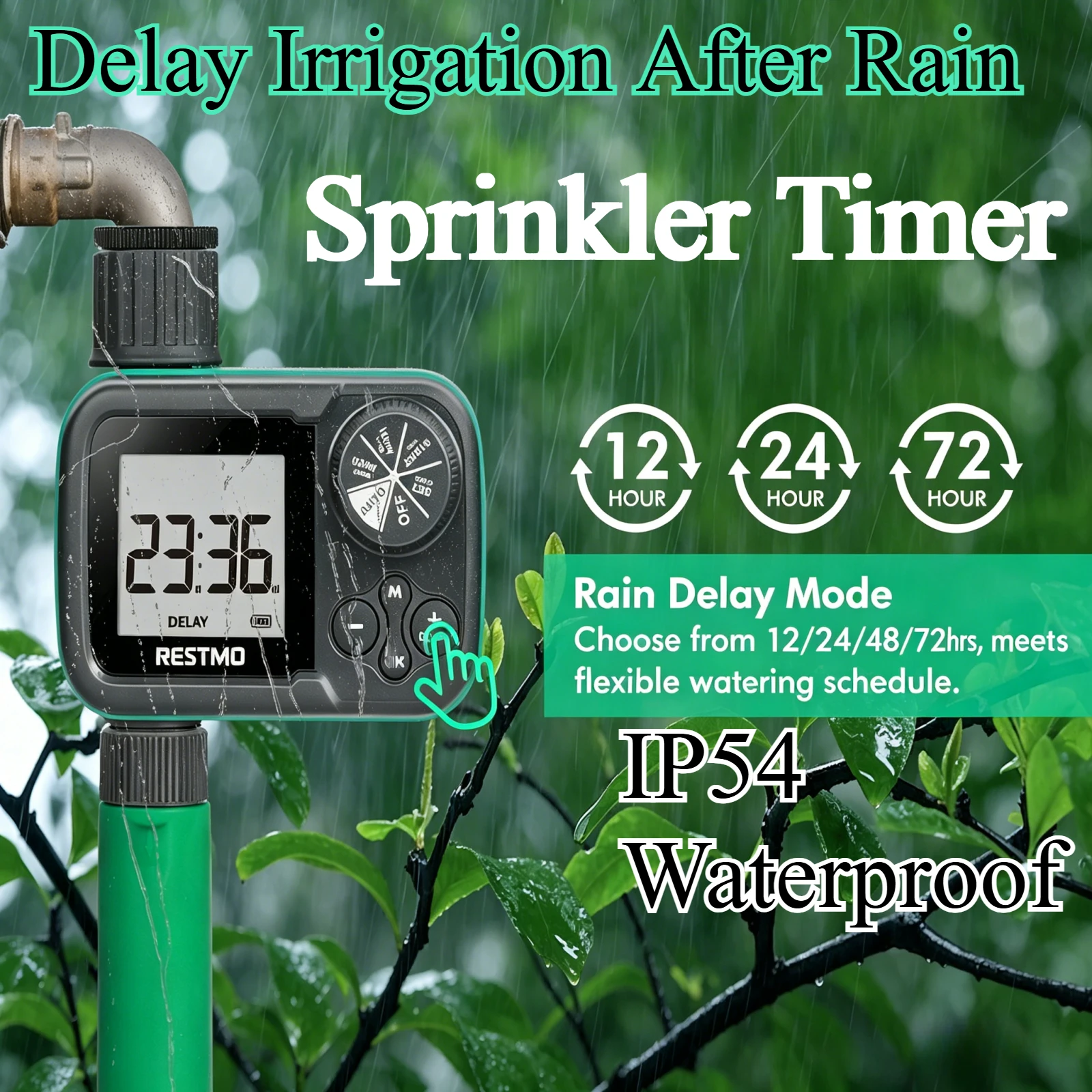 Waterproof Garden Sprinkler Timer Multifunctional Auto-Manual-Rain Delay Suitable for All Outdoor Watering Needs