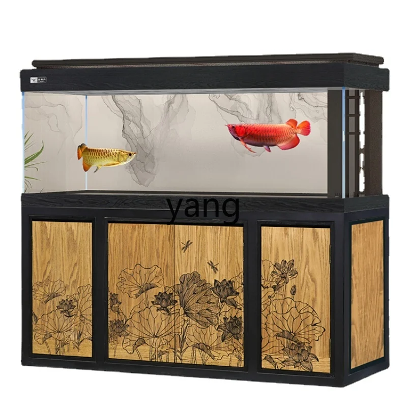 Yjq Solid Wood Large and Medium-Sized Bottom Filter Super White Glass Fish Tank Living Room Office Ecological Dragon Fish Tank