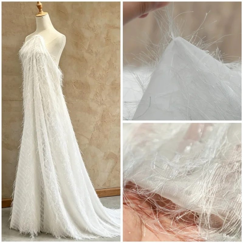 

Tassels Fabric 3D Feather Mesh Fashion Fabric For Wedding Evening Carnival Lace Prom Dress Design DIY 50*150cm