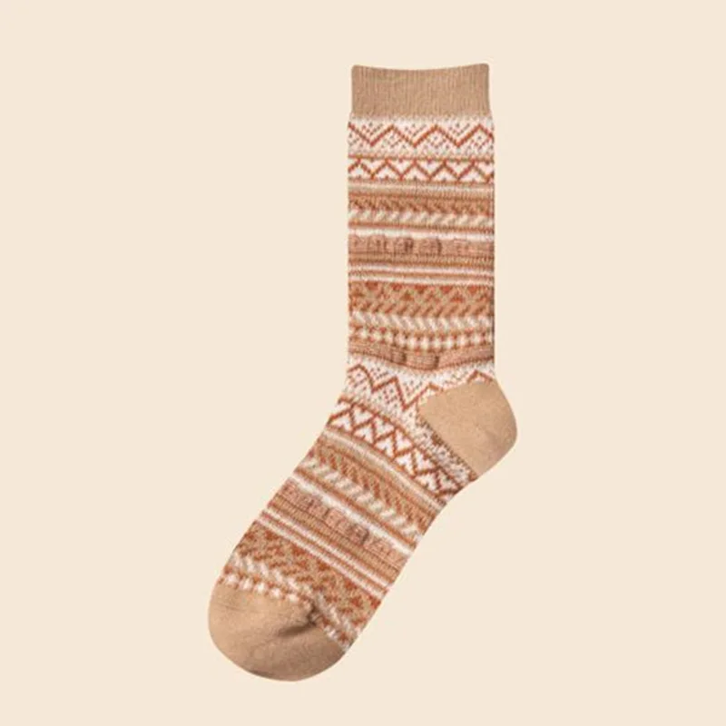 Fashion New Autumn Winter Warm Cotton Sock Lady High Quality Vintag Geometry Casual Girl Middle Tube Socks For Women