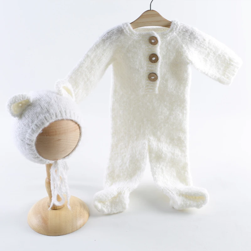 Newborn Baby Sets Knitted Mohair Stretch Romper Teddy Bear Clothes Newborn Photography Prop Baby Outfit