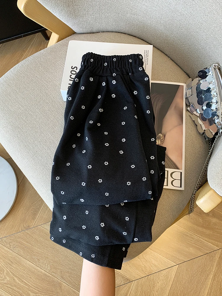 

Vintage Floral Casual Pants Women Autumn and Winter New Fashion Design Sense Loose Lazy Style Wide-Leg Pants